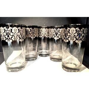 1149. Vintage Set of 5 MCM Highball Silver Metallic Ombre Glasses